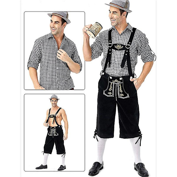 Saksa Oktoberfest Puvut Aikuiset Miehet Perinteiset Baijerin Olut Shortsit Asu Haalarit Paita Hattu Set Halloween Kangas A2 Shorts Top M