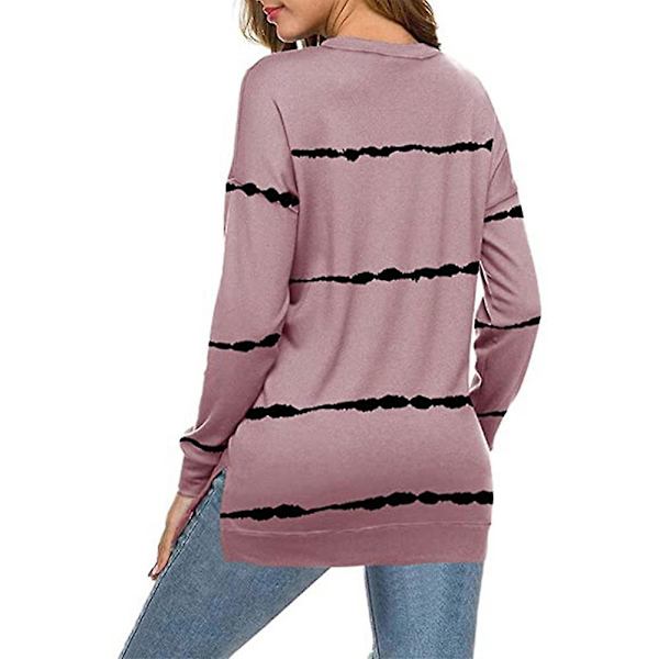 Stripete hettegenser for kvinner Uformelle topper genser Løse hettegensere med lange ermer Pink XL