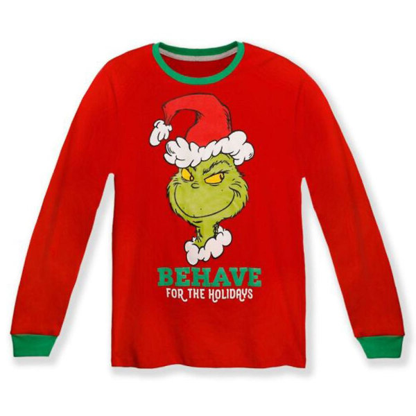 Joulun perheeseen yhteensopivat pyjamat Grinch print toppi raidalliset housut set Men 3-4 Years