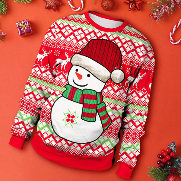 Moderigtig langærmet julemandstrøje løs afslappet komfortabel pullover unisex XL