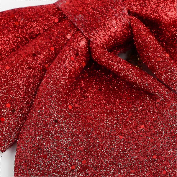 Sett med 5 store røde glitter sløyfer - Perfekt for juletrepynt