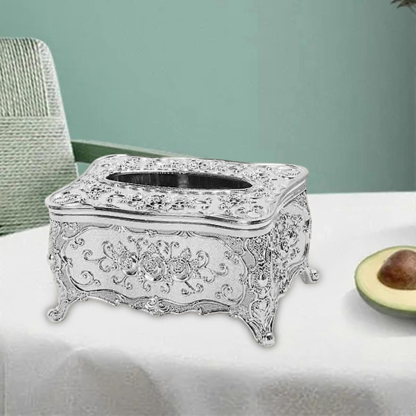 Elegant Tissue Box Omslag Rektangulär Behållare för Bänkskiva Nattduksbord Silver