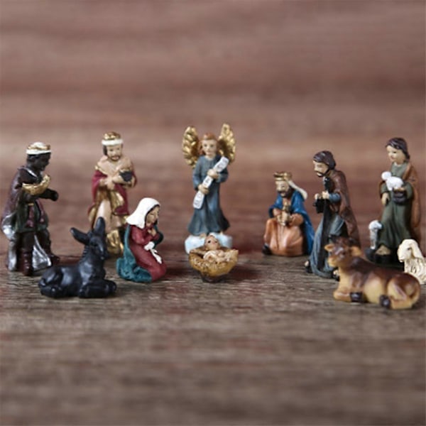 Julkrubba Staty Scen Set Jesusbarn Krubba Figurer Harts Hantverk Miniatyrer Religiös Prydnad Kyrkogåva Heminredning