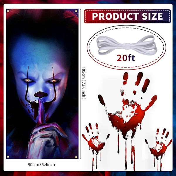 Joker Klovn Halloween Banner Dekoration Halloween Dør Cover Bagtæppe Trick Or Treat Horror Film Karakter Killer Uhyggelig Skræmmende Terror Det Tema Baggrund