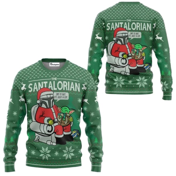 The Mandalorian Santalorian And Baby Yoda Ugly Sweater Star Wars Merry Christmas Menn Genser Høst Vinter Dame Pullover style 2 XXXL
