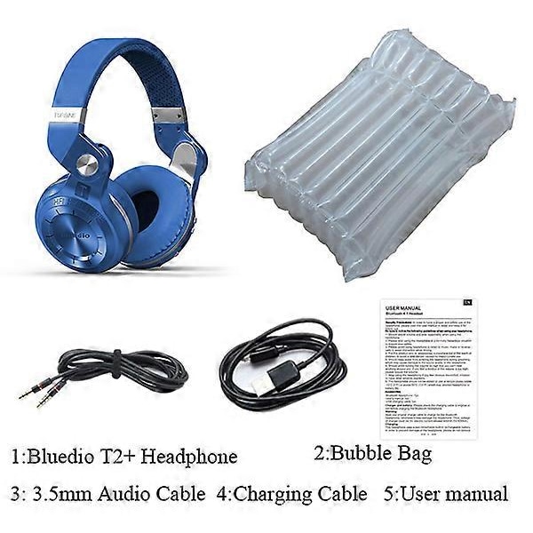 Bluedio T2Plus Langattomat Bluetooth-kuulokkeet Super Bass -musiikkikuulokkeet linjatuloliitännällä, mikrofonilla, FM-radiolla ja SD-korttipaikalla