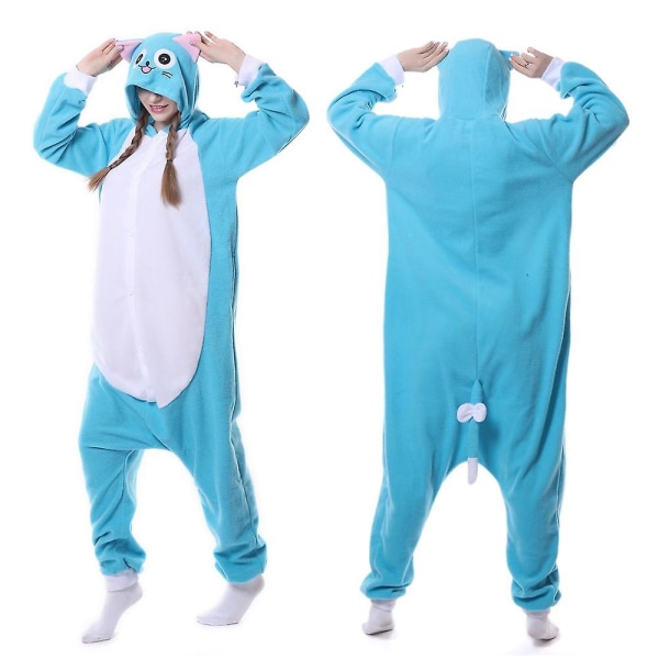 Talvi Aikuiset Naiset Eläimet Anime Keiju häntä Iloinen Sininen Kissan Pyjamat Halloween Joulujuhlat Onesies Cosplay Pijamat Fancy Mekko XL