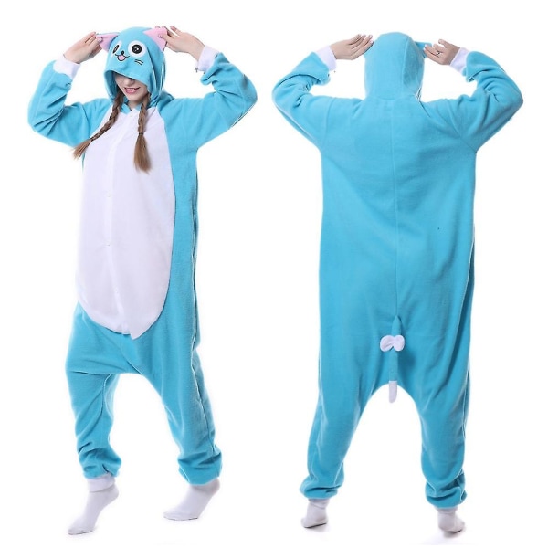 Vinter Voksne kvinner Dyr Anime Fairy Tail Happy Blue Cat Pyjamas Halloween Julefest Onesies Cosplay Pijamas Fancy Dress L