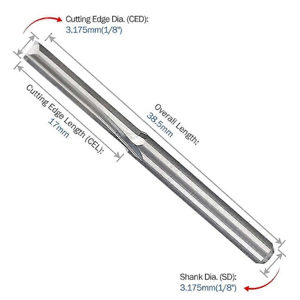 10 stk. 2 Fløjte CNC Router Bits 3,175 mm Lige Spor Wolfram Stål Fræser til Træ Plast