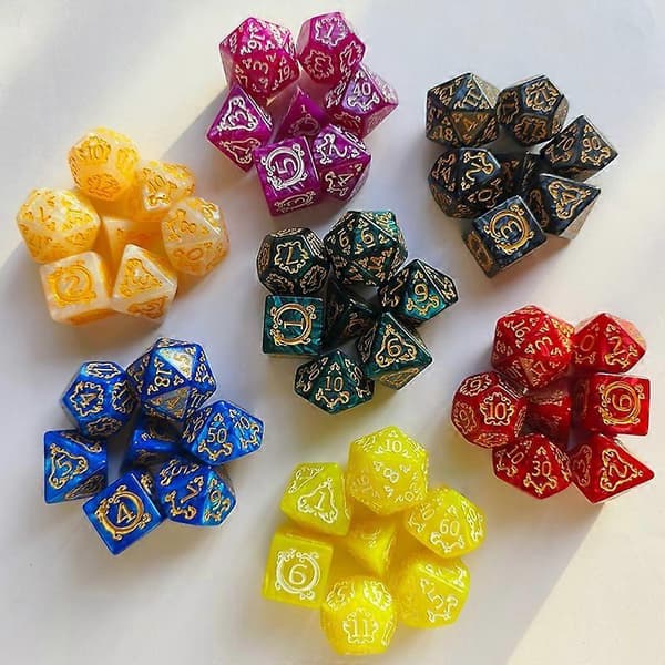 7 stk DND-terninger 7 stk/sett dragemønster polyedriske terninger rollespill D&D TRPG brettspillterninger som gaveunderholdningstilbehør röd