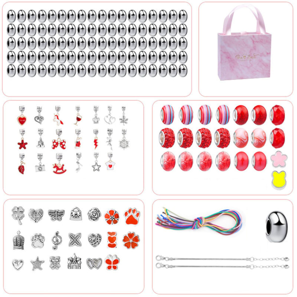 165 stk perler gør det selv håndlavet smykkesæt med lædertaske Modearmbåndsfremstilling tilbehør til kvinder piger Red