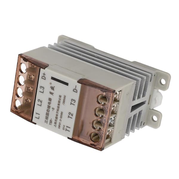 3-fas Solid State Relä med Kylfläns 3‑32VDC Styrspänning 24‑380VAC Lastspänning Vit Skal 1