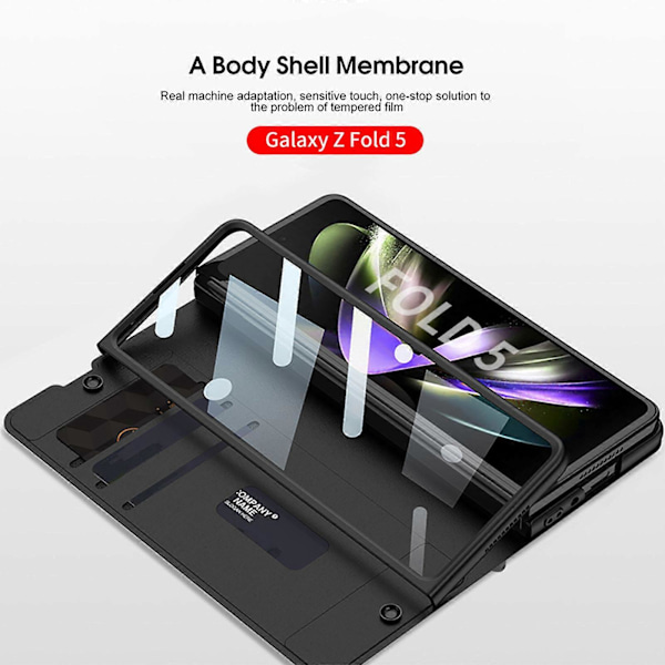 Läderfodral för Z Fold 5 med S Pen-hållare + Skärmskydd, Hinge Protection Cover Case Fold 5 5G Case Stand