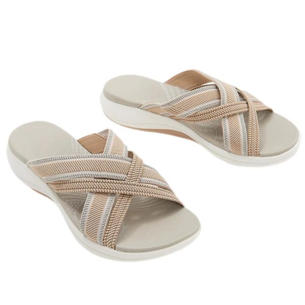 Kvinder Cross Strap Sandaler Hjemmesko med åben tå strandsko Khaki 41
