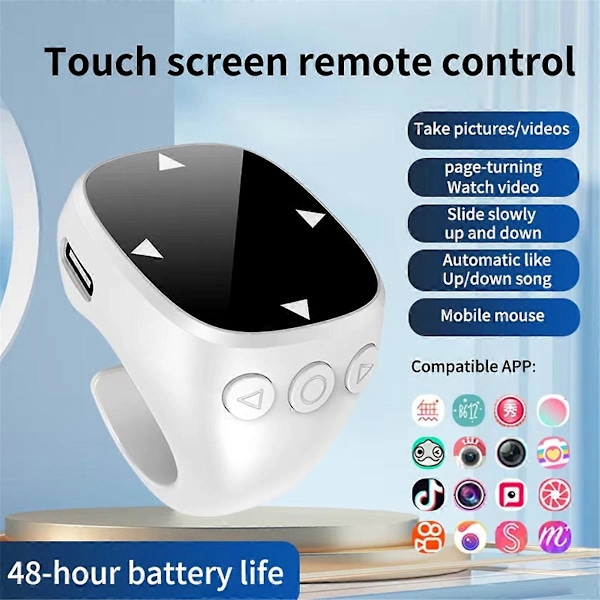 Smart Fingertoppsring Fjärrkontroll Trådlös Bluetooth Mobil Selfie Mus Selfie Video Automatisk Bläddring