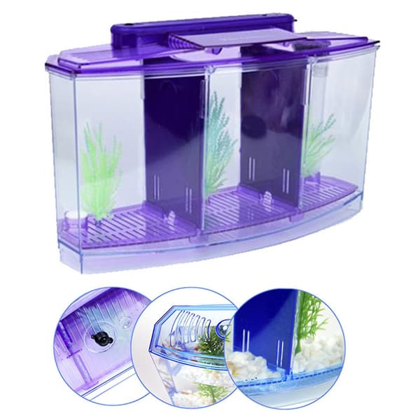 Multifunksjonell Akryl Delt Akvarium Avlsboks Med LED-lys Imiterte Planter