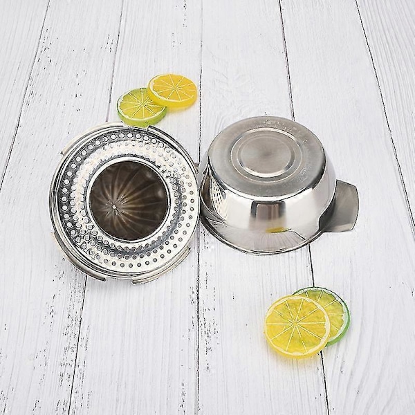 Manuel saftpresser i rustfrit stål til frugt, citron og lime med skål, saftpresserfilter, frugtpresser (ShiKai)