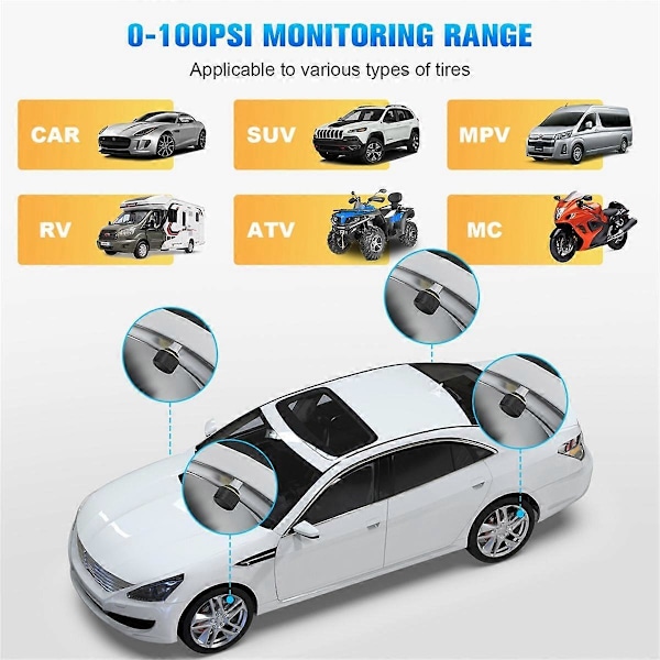 Bil TPMS Dæktryksovervågningssystem Bluetooth 5.0 Mobiltelefon Display Bildæk Tryksensor til LOS Android