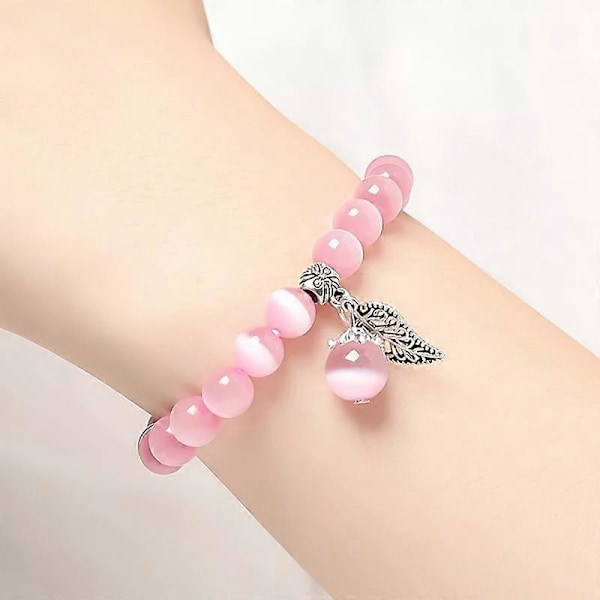 Dame Opal Armbånd Natursten Glatte Katteøje Perler Armbånd Sødt Blad Vedhæng Armbånd Smykkegave Katteøje Armbånd Armring