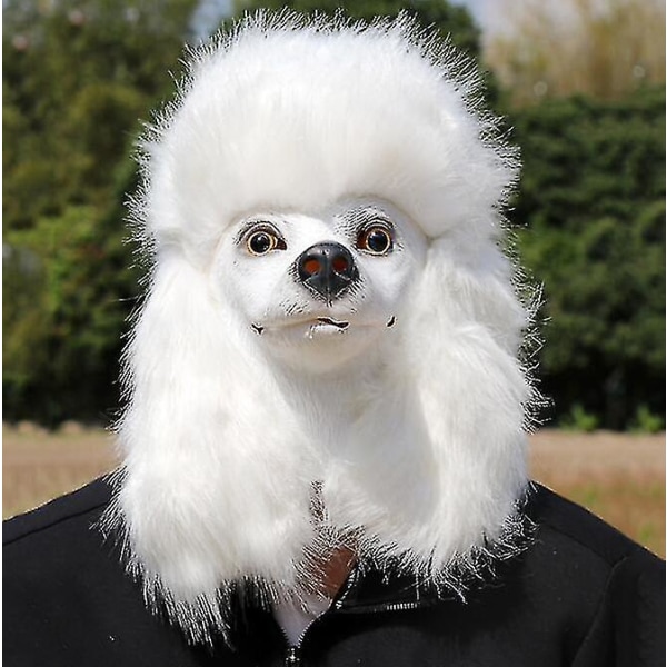 Jul Hvit puddel Hundehode Festmaske Latex Animal Cosplay Fancy maske Morsomt kostyme rekvisitter for voksne høy kvalitet