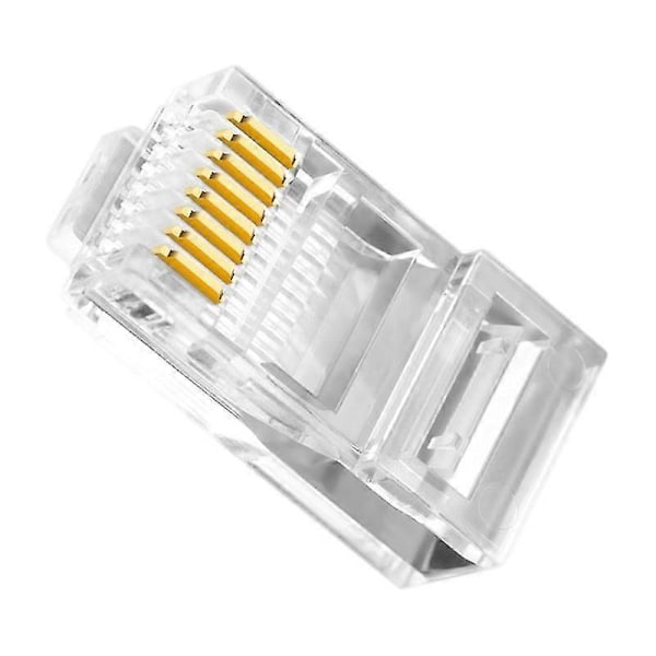 RJ45-kontakt 6U Gullbelagt Gjennomgang Ethernet-kabler Modulplugg Nettverk RJ-45 Krystallhoder Cat5 Cat5E (100 stk)
