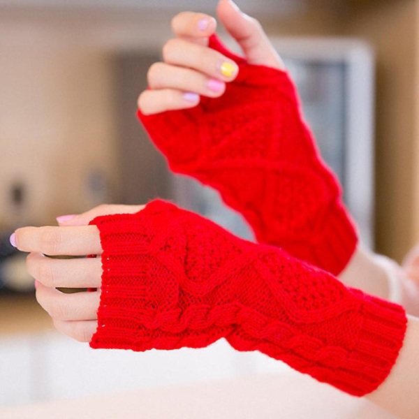 Kvinder strikket halvfinger handsker vintervarmer håndledsarm hånd lange fingerløse vanter Red Diamond