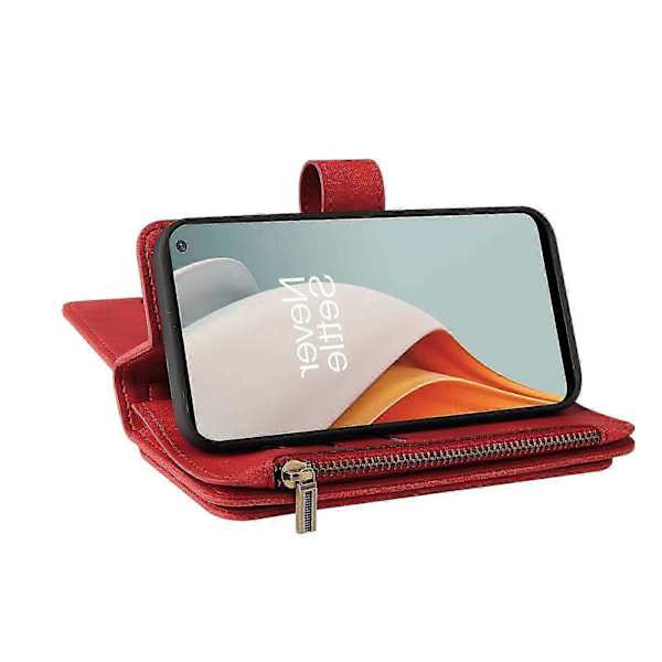 Kompatibel med OnePlus Nord N100 5G PU Läder Magnetisk Stängning Femton Kortplatser Dragkedja Ficka Telefonfodral -X
