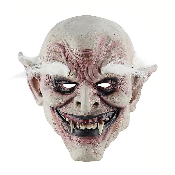 Halloween Horror Mask, Dæmons Latex Maske Med paryk, Uhyggelig Cosplay Kostume Festrekvisitter hvid Hårfri Fragt
