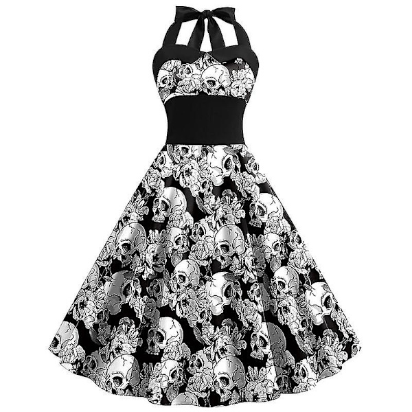 Halloween Kvinners gresskar Bat Ghost Skjelett Print Ermeløs rundhals Casual Hem Dress COLOR 8 M