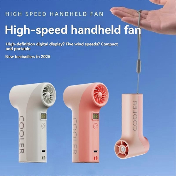 Mini Håndholdt Turbo Ventilator 5-Hastigheds Justerbar Digital Display Grå