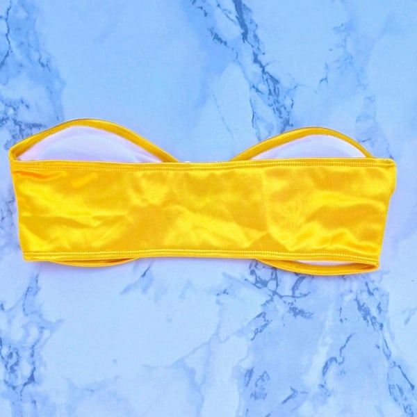 Dame U-ring Ensfarvet Bandeau Bikini Sett Stroppeløs Badedrakt Todelt Smock Bikini Badedrakter for Badetøy Gul S