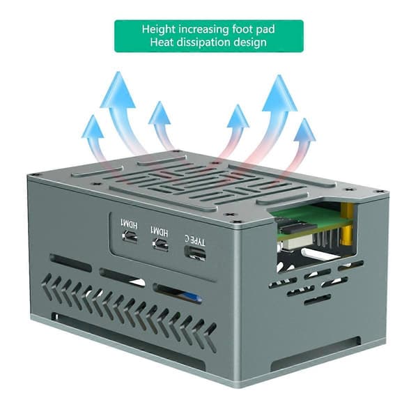 Case til Raspberry Pi 5, med 4010 PWM-blæser og kobberkøleplader