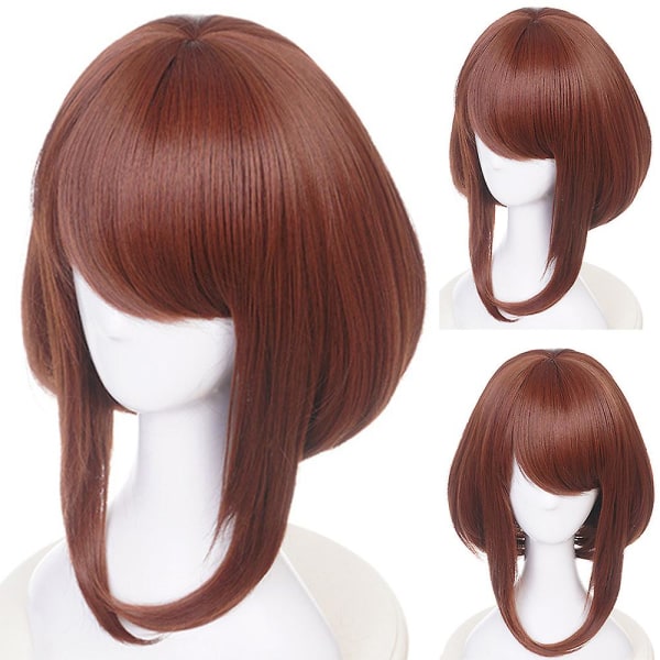 My Hero Academia Ochaco Uraraka Cosplay Short Bob Parykker Med pandehår Anime Makeup Parykker Gaver