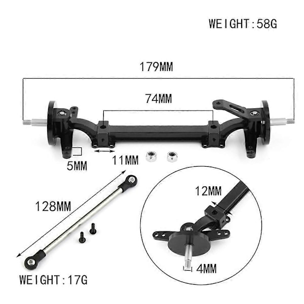 Metall Frontaksel uten kraft med styrestang Styreenhet for 1/14 RC Lastebil Traktor Bil Oppgraderinger