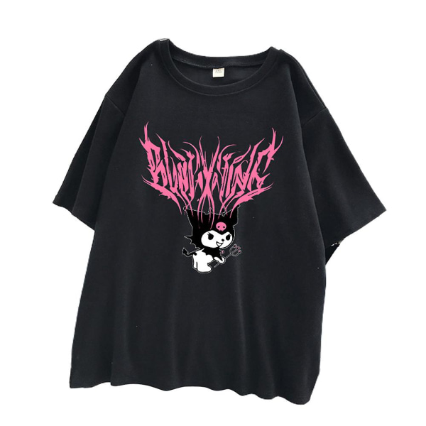 Kuromi Dame Kortermede T-skjorter Sommer Uformell T-skjorter med rund hals Harajuku Bluse Black M