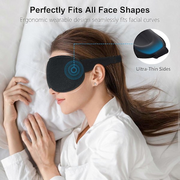 3D Sovemaske til Sidesovere, 100% Lysblokering, Memory Foam Øjenmaske til Mænd og Kvinder, Rejse, Sort
