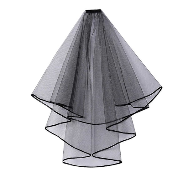 Dobbeltlags Mesh Tulle BryllupsSlør For Kvinner Med Kam Og Båndkant, Senterkaskader, Fest Hodeplagg