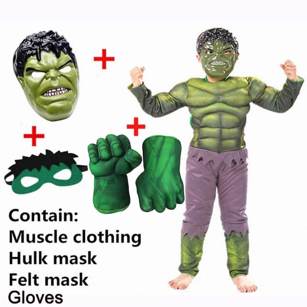 Superheltkostymer for barn Spiderman Hulk Captain America Iron Man Halloween-klær Jenter og gutter Avengers festkjole Hulk Costume S