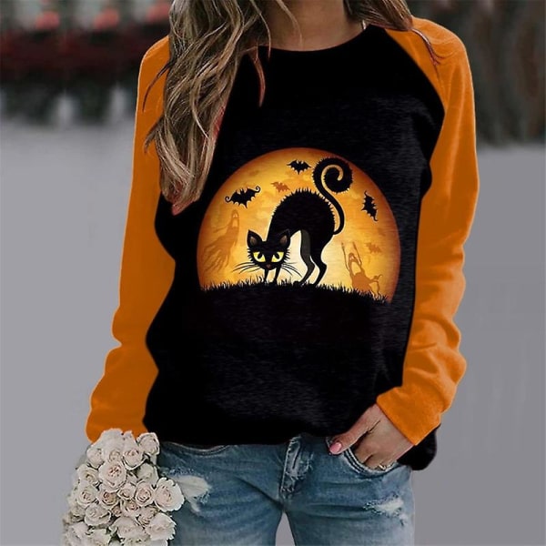 Kvinder Halloween Sweatshirts Græskar Ansigt Dansende Skeleton Skjorte Langærmet Sweater Funny Graphic Pullover style 2 XL