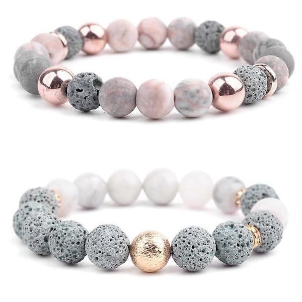 2 stk. Elastiske Naturlige Agater Lava Stein Par Distanse Armbånd Aromaterapi Eteriske Oljer Diffuser Unisex Armbånd
