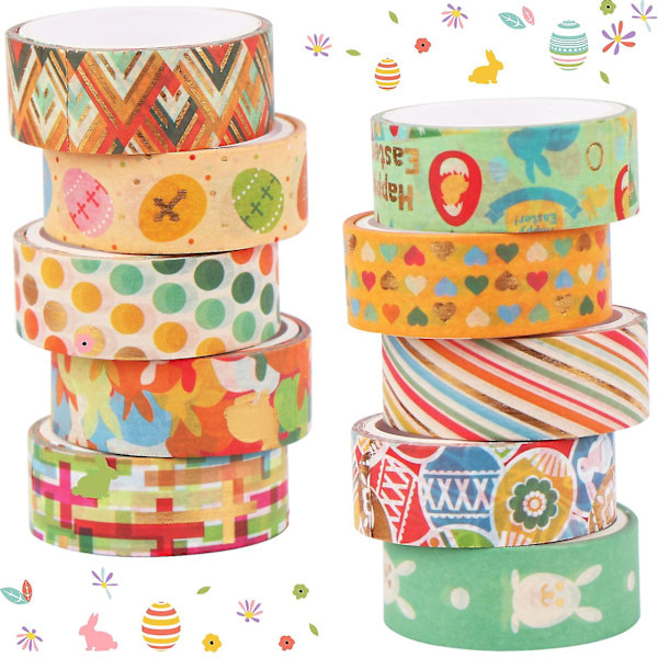 10 Ruller Påske Washi Tape Sæt Kanin Æg Dekorativt Papir Tape Påske Indpakning