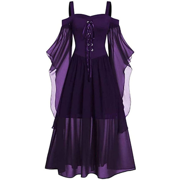 Halloween Medeltida Renässans Cosplay Kostymer Häxa Gotisk Pirat Viking Vestidos Bandage Dress Up Party Xmas Klänning För kvinnor Purple 5XL