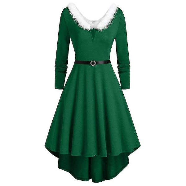 Jul Kvinner Julenissen Kostyme Midi Skater Dress Xmas Fancy Dress Green L