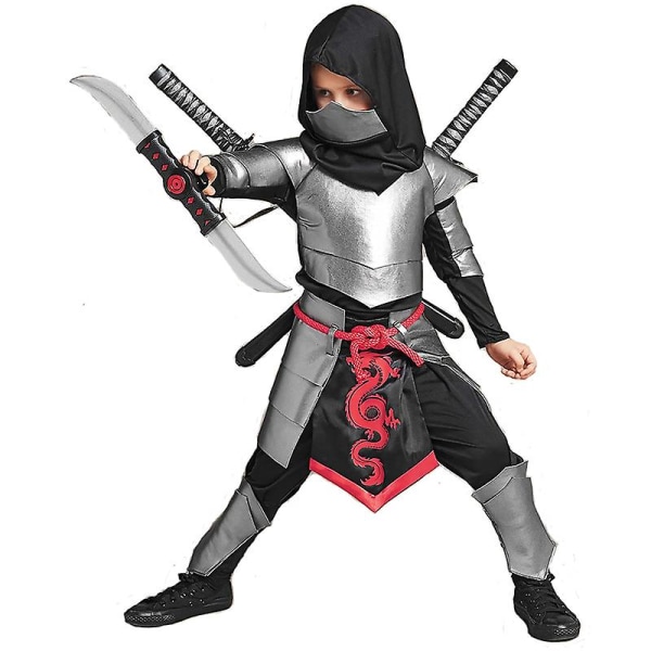 2023 New Arrival Child Dragon Ninja Halloween Cosplay Sølv Ninja kostyme for gutter 6-8 Years Old