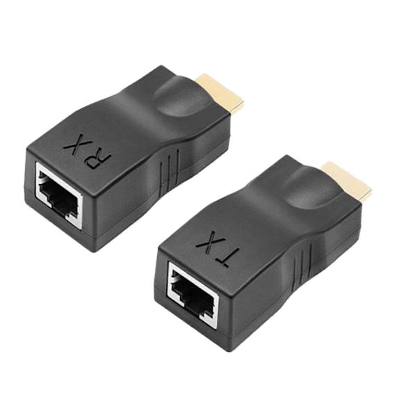 2 stk. HD Multimedia Interface til RJ45 Extender 30 m Transmissionsafstand Bærbar HD Multimedia Interface Extender Sort