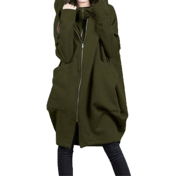 Naisten Pelkkä Fake Kaksiosainen huppari Casual löysä pitkähihainen huppari Midi-takki Green XL