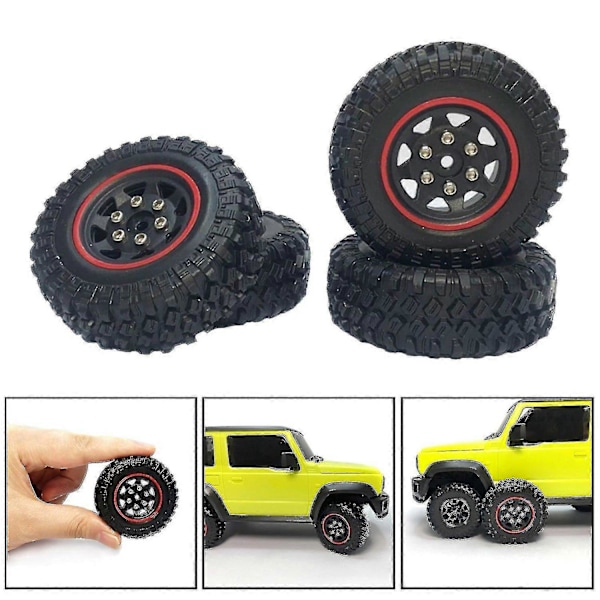 4kpl 1/16 Kumirenkaat Xmykc01cm Jimny Rc Harrasteauto Maastoauton DIY Lisävarusteosat - Punainen