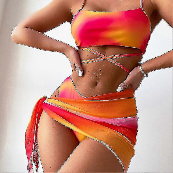 3-delad Tie-Dye Sexig Bikini Set för Kvinnor Snabbtorkande Badkläder för Utomhusstrand