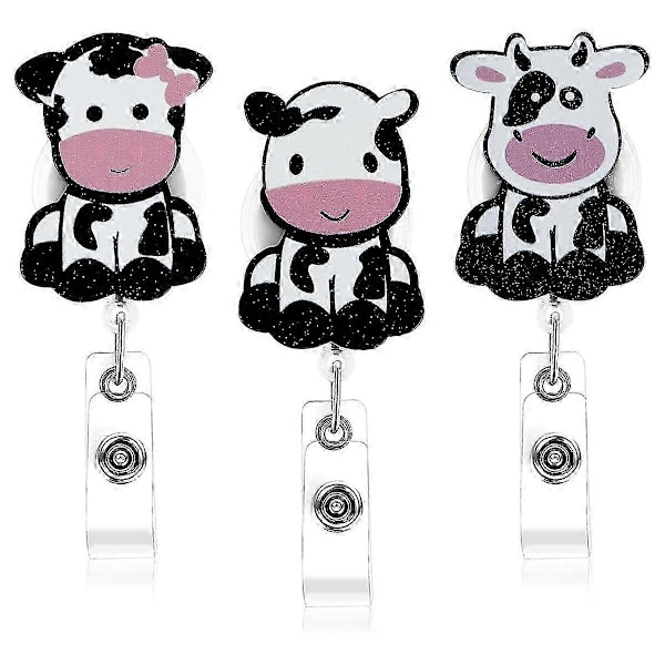 3 STK. Ko Badge Reel Clips, Udtrækkelig Badge Holder Søde ID Navnekortholdere med Drejelig Clip, Bue