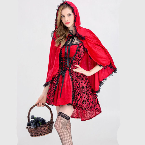 Halloween Gothic Rødhætte-kostume, Cosplay-kostume, Scene-nederdel og Cape S
